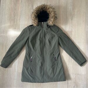 Tommy Hilfiger Olive Green Faux Fur Trim Parka Jacket
